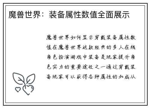 魔兽世界：装备属性数值全面展示